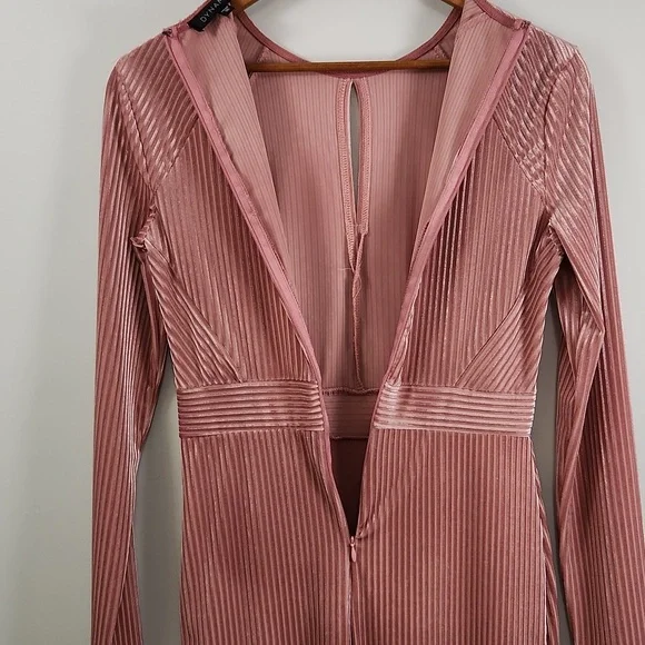 Dynamite Pink Ribbed Velvet Midi Dress – Long Sleeve Bodycon - Picture 8 of 15